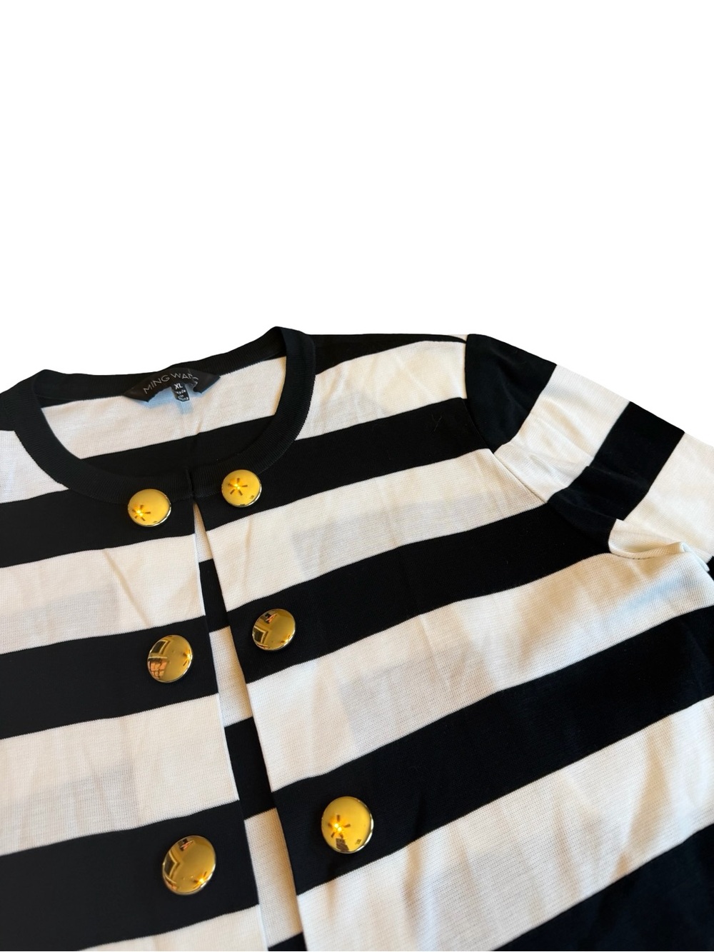 Ming-Wang Stipe Cardigan Sweater Black White Gold Buttons Size XL Women's - Picture 7 of 14